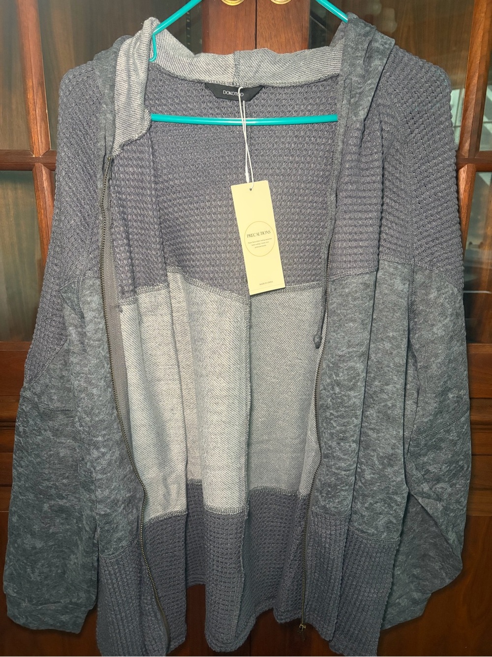 Dock & Bay Gray Mixed-Knit Zip Hoodie